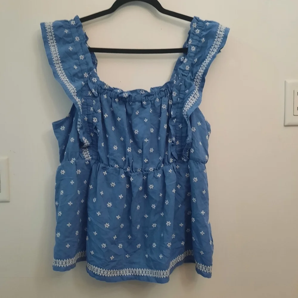 NWT Old Navy Embroidered Print Ruffle Babydoll Top - Picture 4 of 7